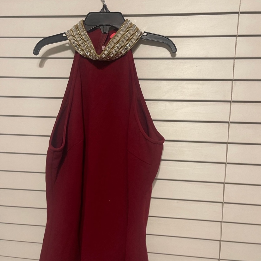 Xtaren Red and Gold Halter Sheath Blouse